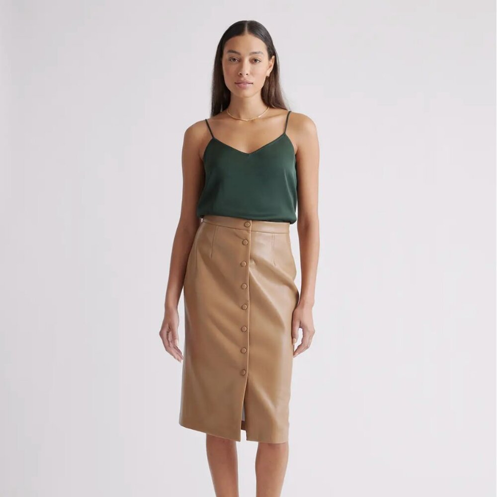 Quince Washable Stretch Silk V-Neck Cami, forest green, size small